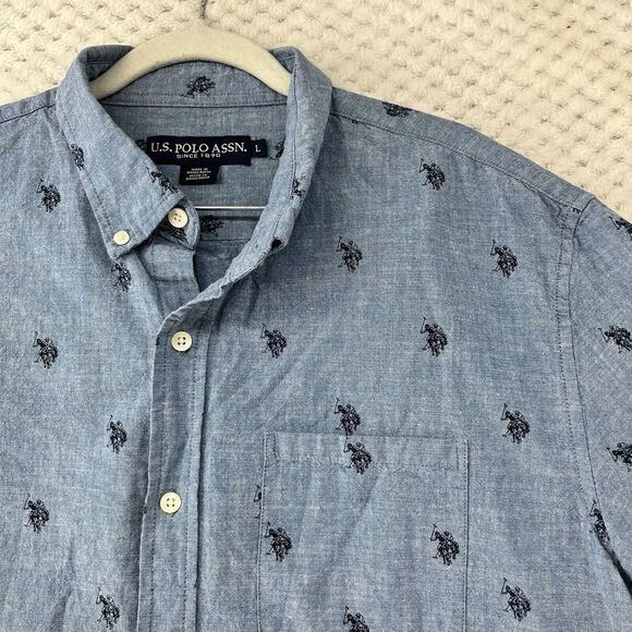 U.S. Polo Assn. Other - U.S. Polo Assn. Button Down‎ Shirt Pony Print Short Sleeve Light Blue L